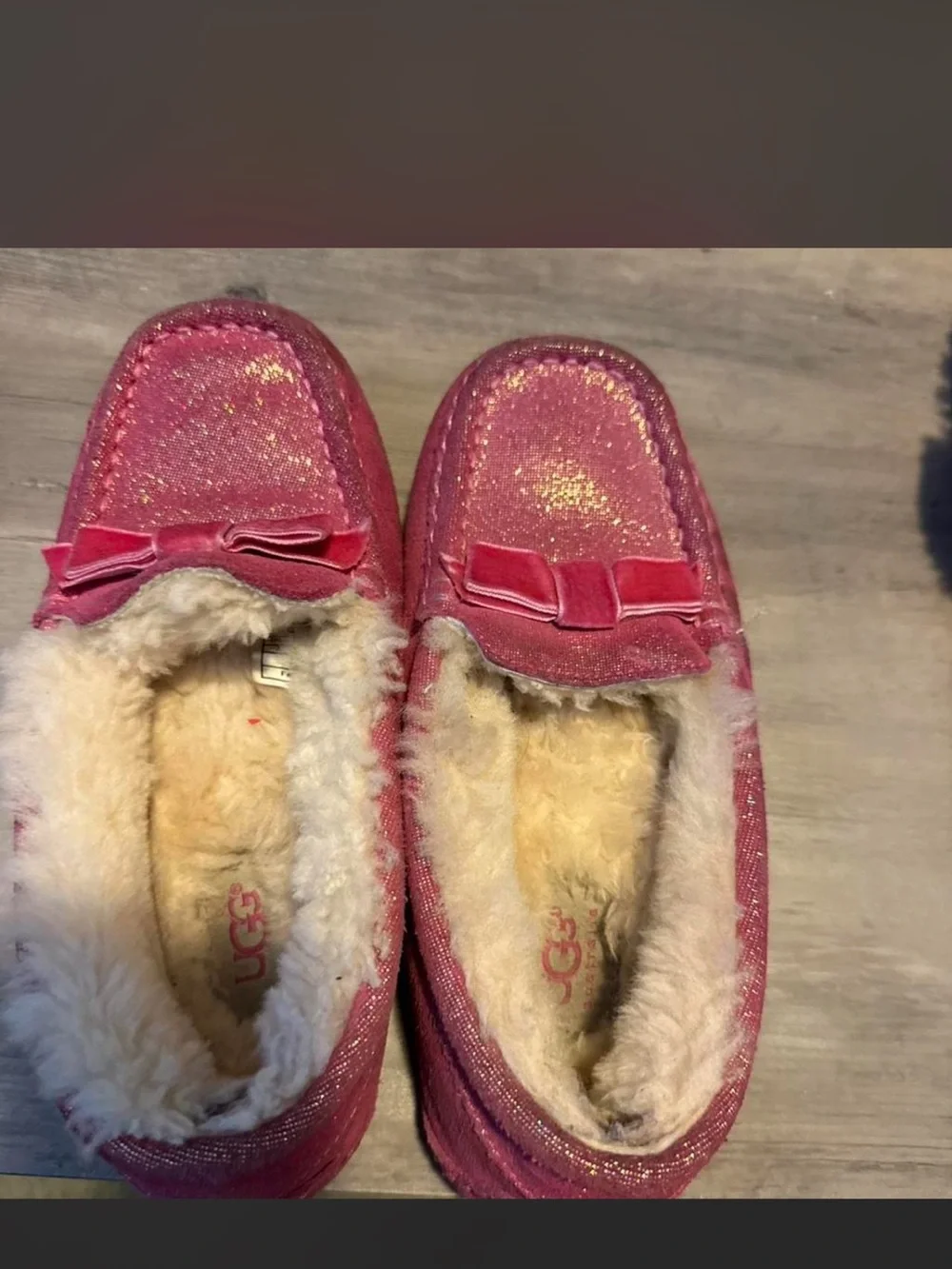 UGG Pink Girls Bow Moccasin Slippers